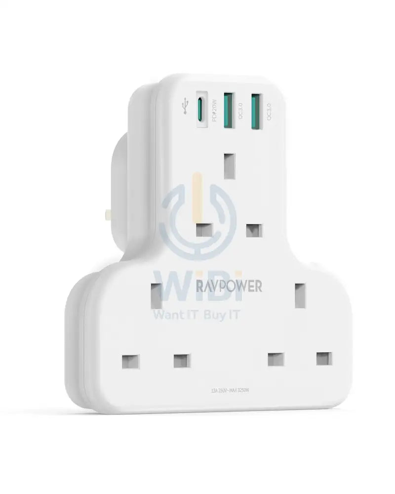 RAVPower Pioneer 20W 3 port charger with 3 AC plug - White Accessories > Power > Power Protection > Surge Protector >