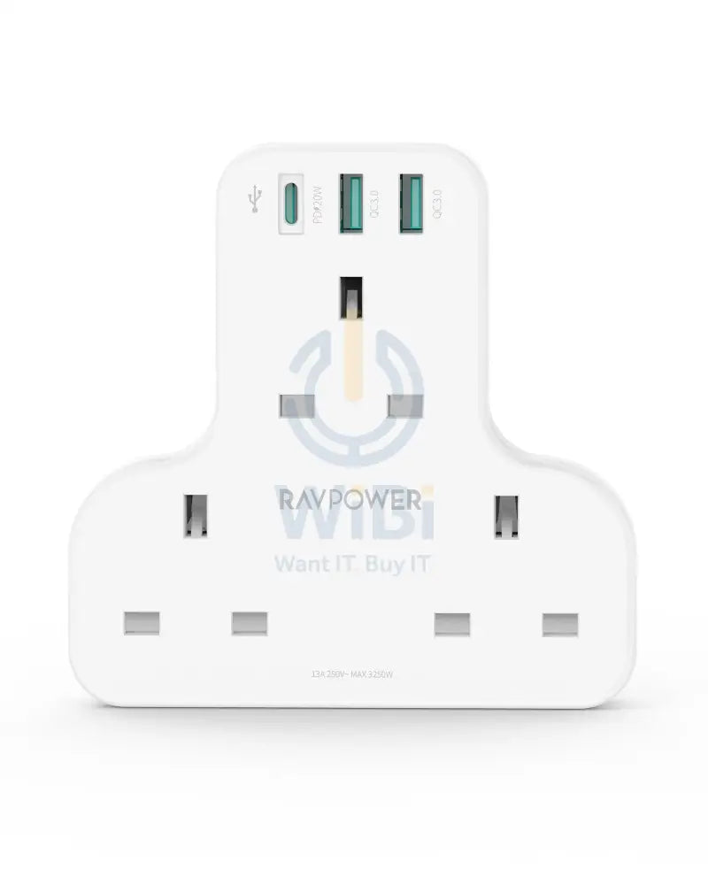 RAVPower Pioneer 20W 3 port charger with 3 AC plug - White Accessories > Power > Power Protection > Surge Protector >