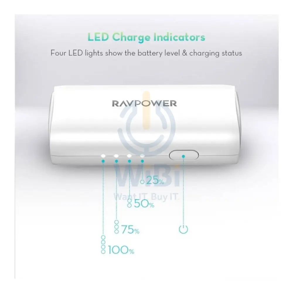 RAVPower Portable Power Bank with iSmart QC - 3350mAh / White Accessories > Power Bank > Offer Zone