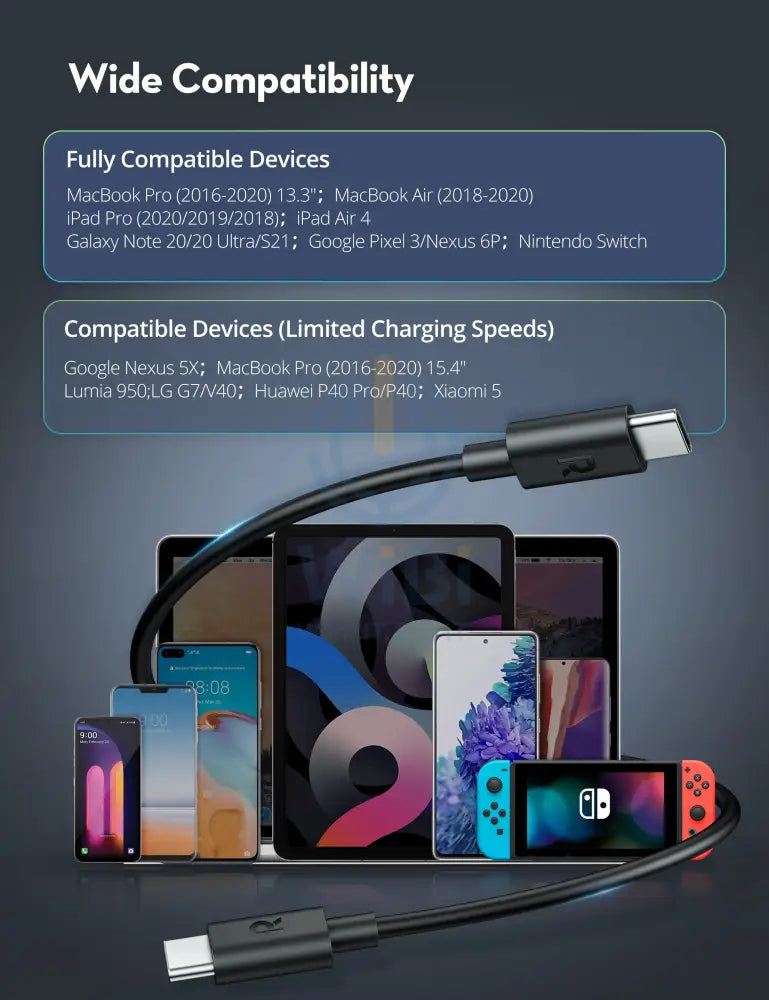 RAVPower RP-CB068 2m Type-C to Type-C Cable TPE Black Accessories > Cables & Converters > Cables > Offer Zone