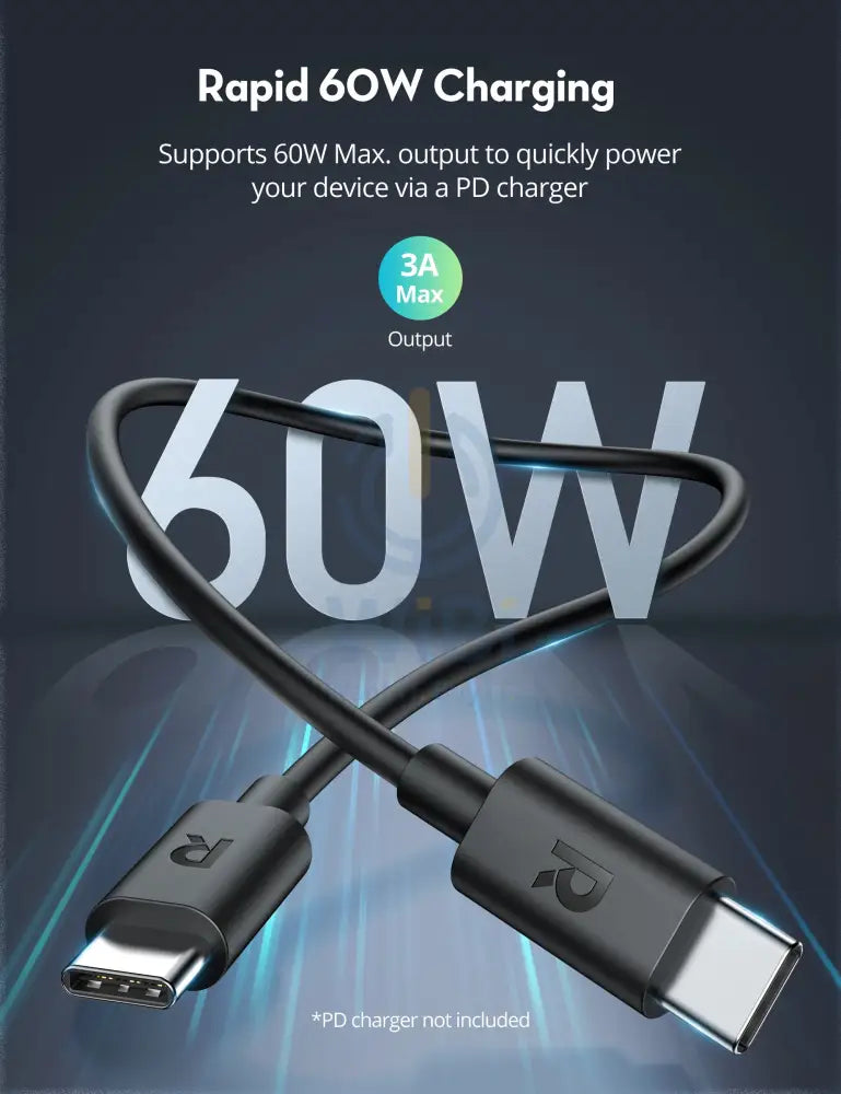 RAVPower RP-CB068 2m Type-C to Type-C Cable TPE Black Accessories > Cables & Converters > Cables > Offer Zone