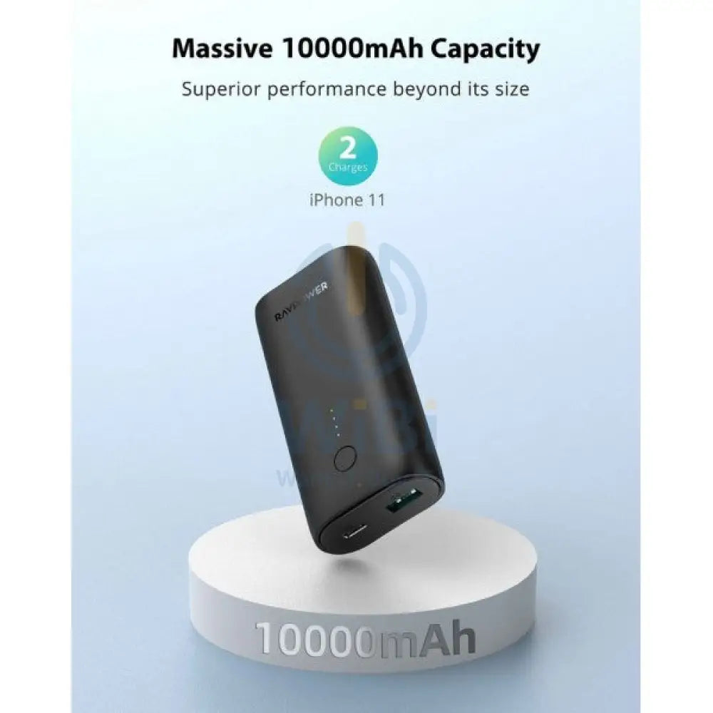 RAVPOWER RP-PB205DGR 10000mAh PD + QC 20W Power Bank - Black Accessories > Power Adapters