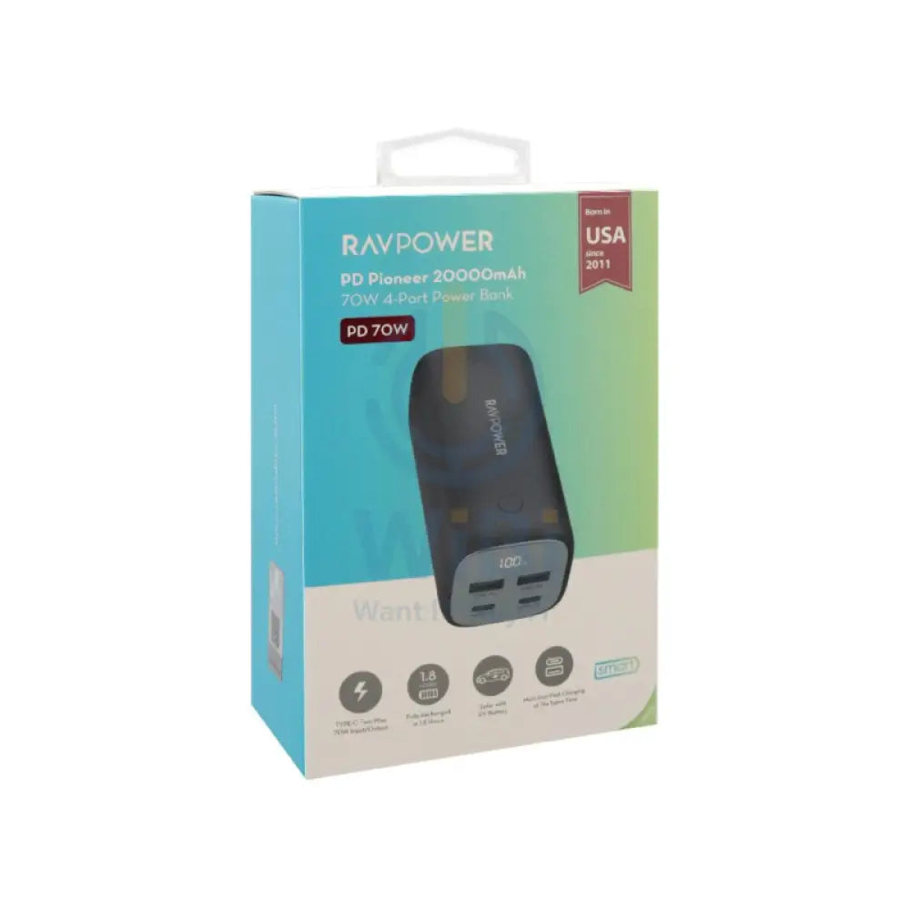 RAVPower RP-PB208Pro 70W Power Bank - 20,000mAh / USB-C / Black Accessories > Power Bank