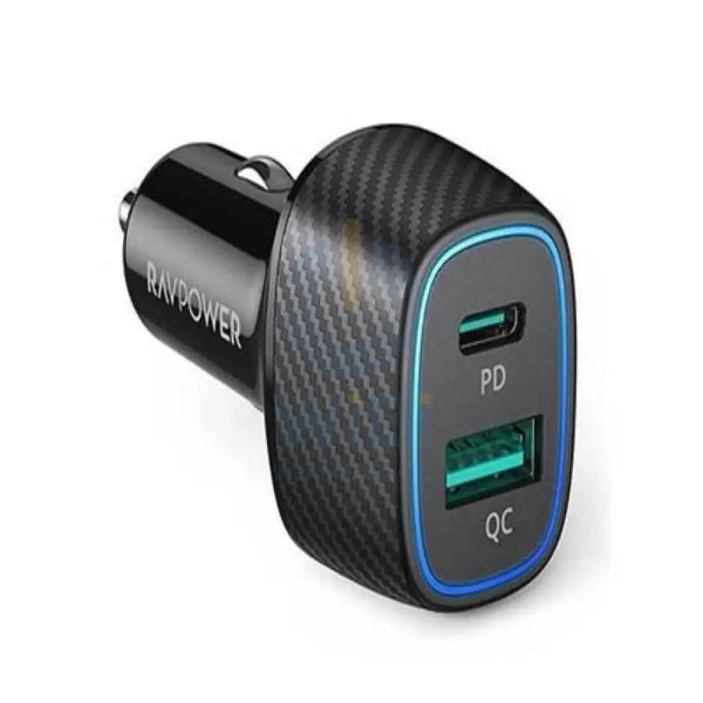 RAVPower RP-VC009 48W Dual Port Car Charger with PD30W + QC3.0 Black Offline Accessories > Power Adapters