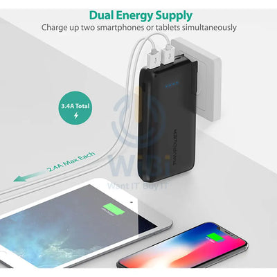 RAVPower Savior Series 10000mAh Portable Charger Power Bank with AC Plug RP-PB066 – Black Accessories > Power Bank