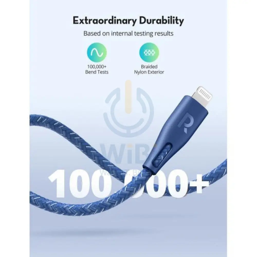 RAVPower Type-C to Lightning Cable 2m Nylon Blue Accessories > Cables & Converters > Cables