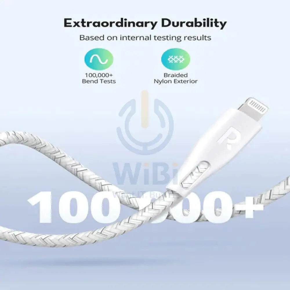 RAVPower Type-C to Lightning Cable 2m Nylon White Accessories > Cables & Converters > Cables