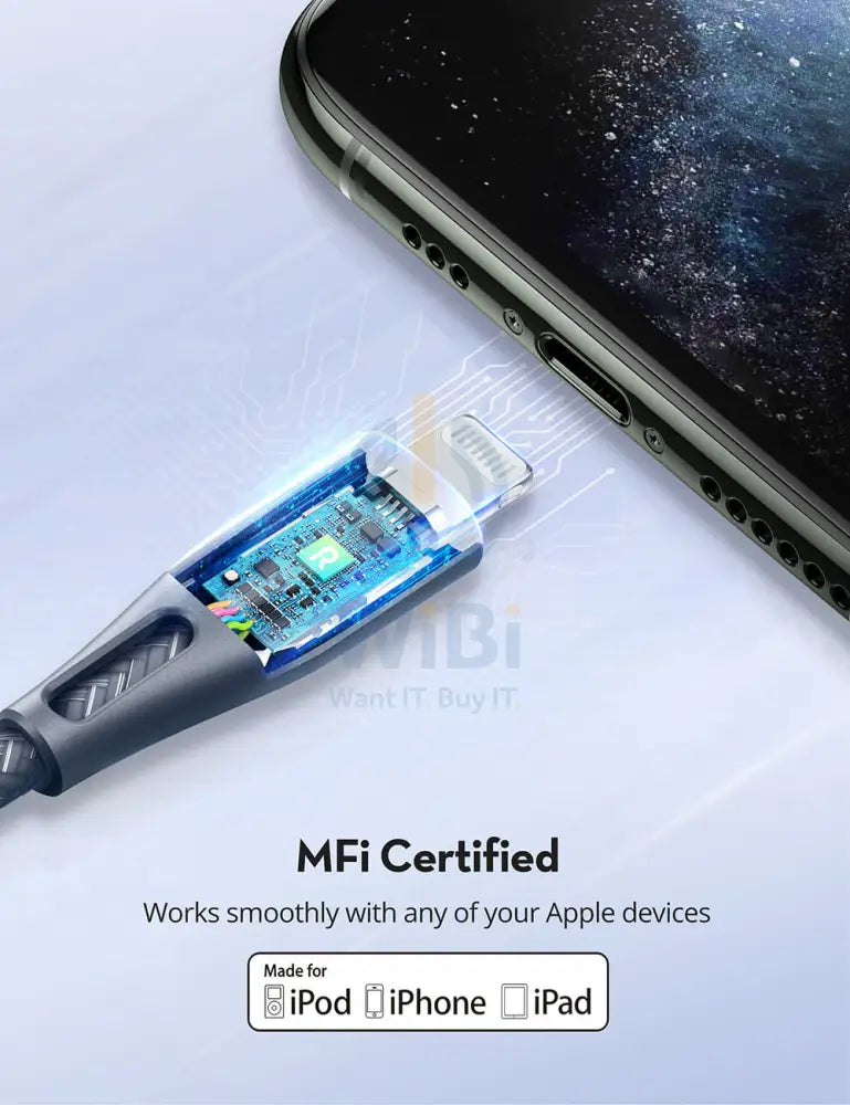 RAVPower Type-C to Lightning Charging Cable - 1.2 Meter / Nylon Grey Accessories > Cables & Converters > Cables