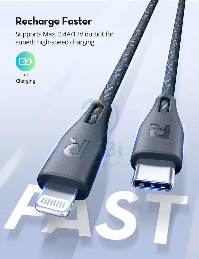 RAVPower Type-C to Lightning Charging Cable - 1.2 Meter / Nylon Grey Accessories > Cables & Converters > Cables