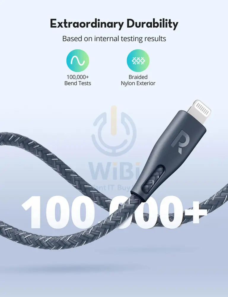 RAVPower Type-C to Lightning Charging Cable - 1.2 Meter / Nylon Grey Accessories > Cables & Converters > Cables