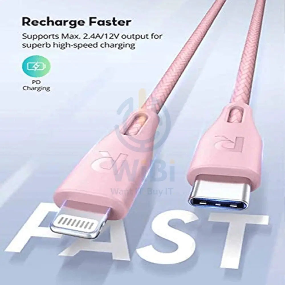 RAVPower Type-C to Lightning Charging Cable - 1 Meter / Nylon Pink Accessories > Cables & Converters > Cables