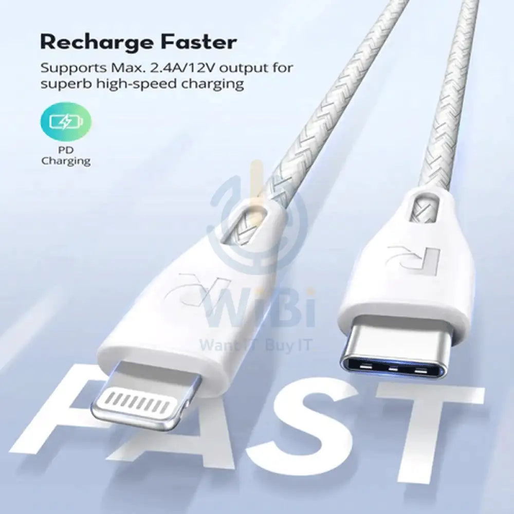 RAVPower Type-C to Lightning Charging Cable - 2 Meter / Nylon White Accessories > Cables & Converters > Cables