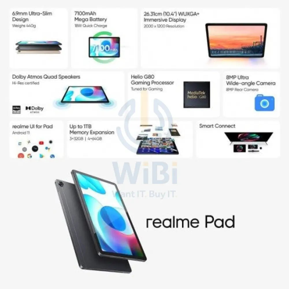 Realme Tab Pad LTE 4G 10.4 64GB / 4GB Ram Tablet – Gray Mobiles & Tablets > Tablets > Offer Zone