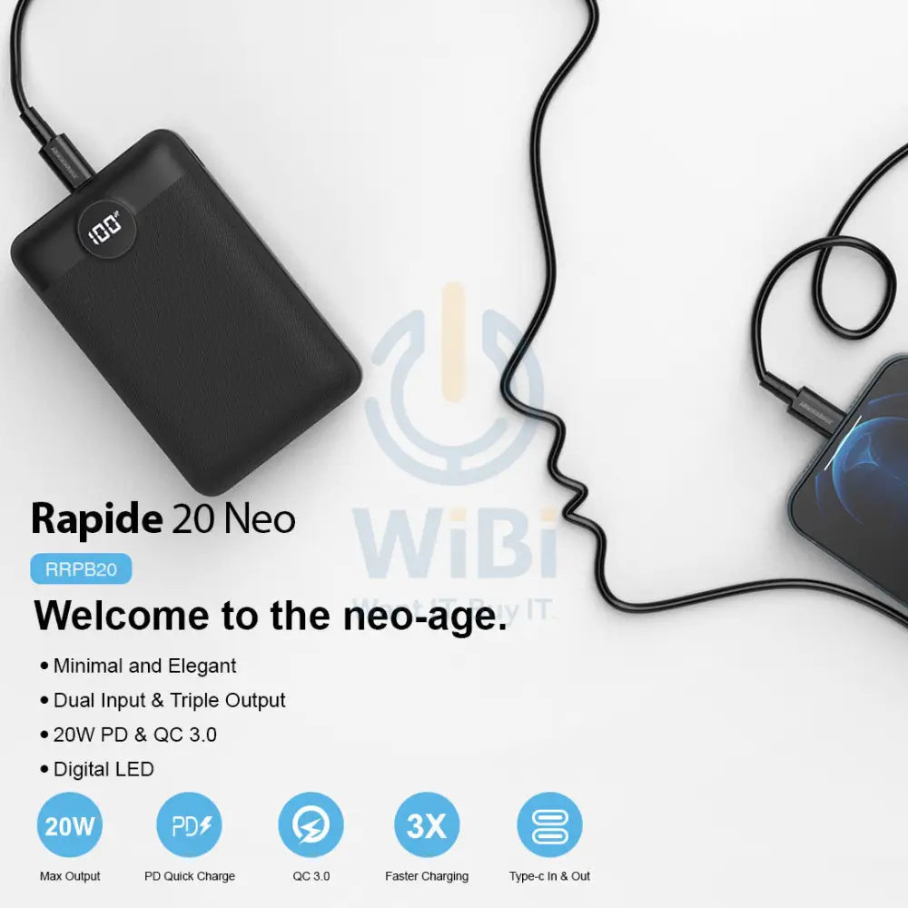 RockRose 20000mAh 20W PD & QC 3.0 Quick Charge Power Bank - Black Accessories > Power Bank