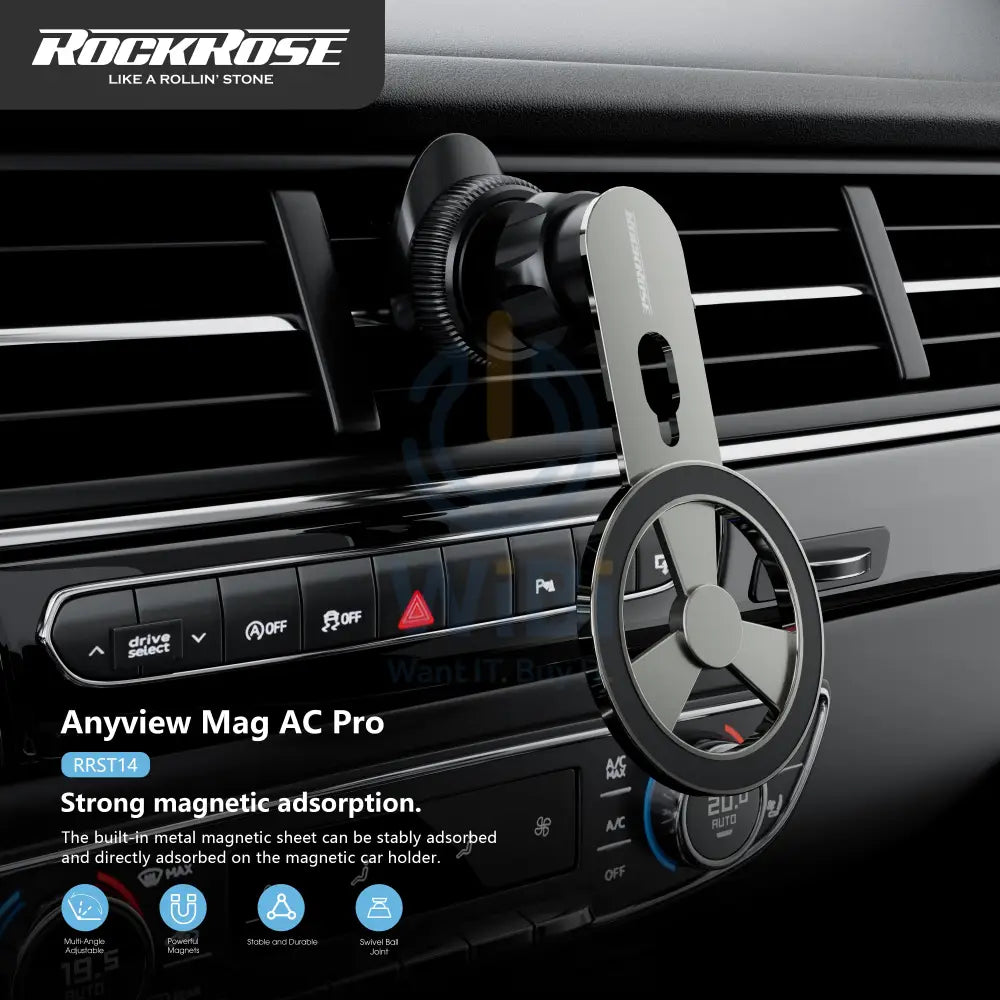 Rockrose 360° Rotatable & Foldable Anyview Mag AC Pro Air Vent Magnetic Phone Holder - Black Accessories > Head Phones