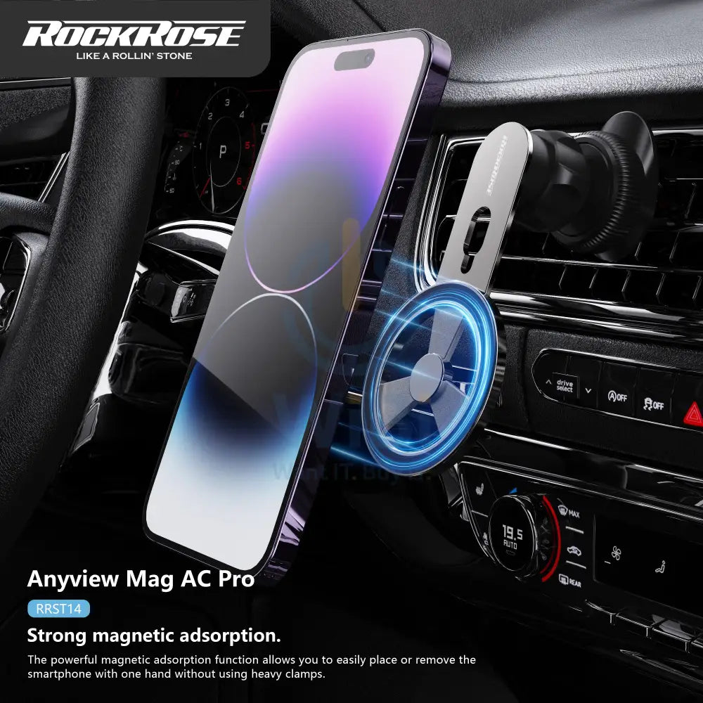 Rockrose 360° Rotatable & Foldable Anyview Mag AC Pro Air Vent Magnetic Phone Holder - Black Accessories > Head Phones