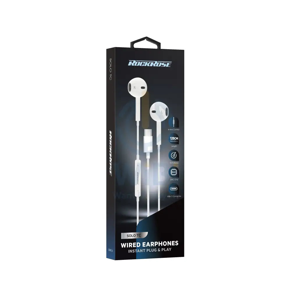 Rockrose USB-C In-Ear Earphones DAC Chip Instant Plug & Play - White Accessories > Audio > Headphones