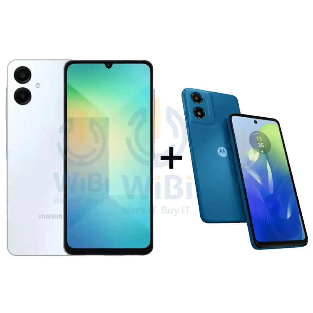 Samsung Galaxy A06 - 4GB RAM / 64GB / 6.7’’ / 4G / Light Blue + Motorola G04S - 4GB / 64GB / 6.6’’ HD + / 4G / Satin