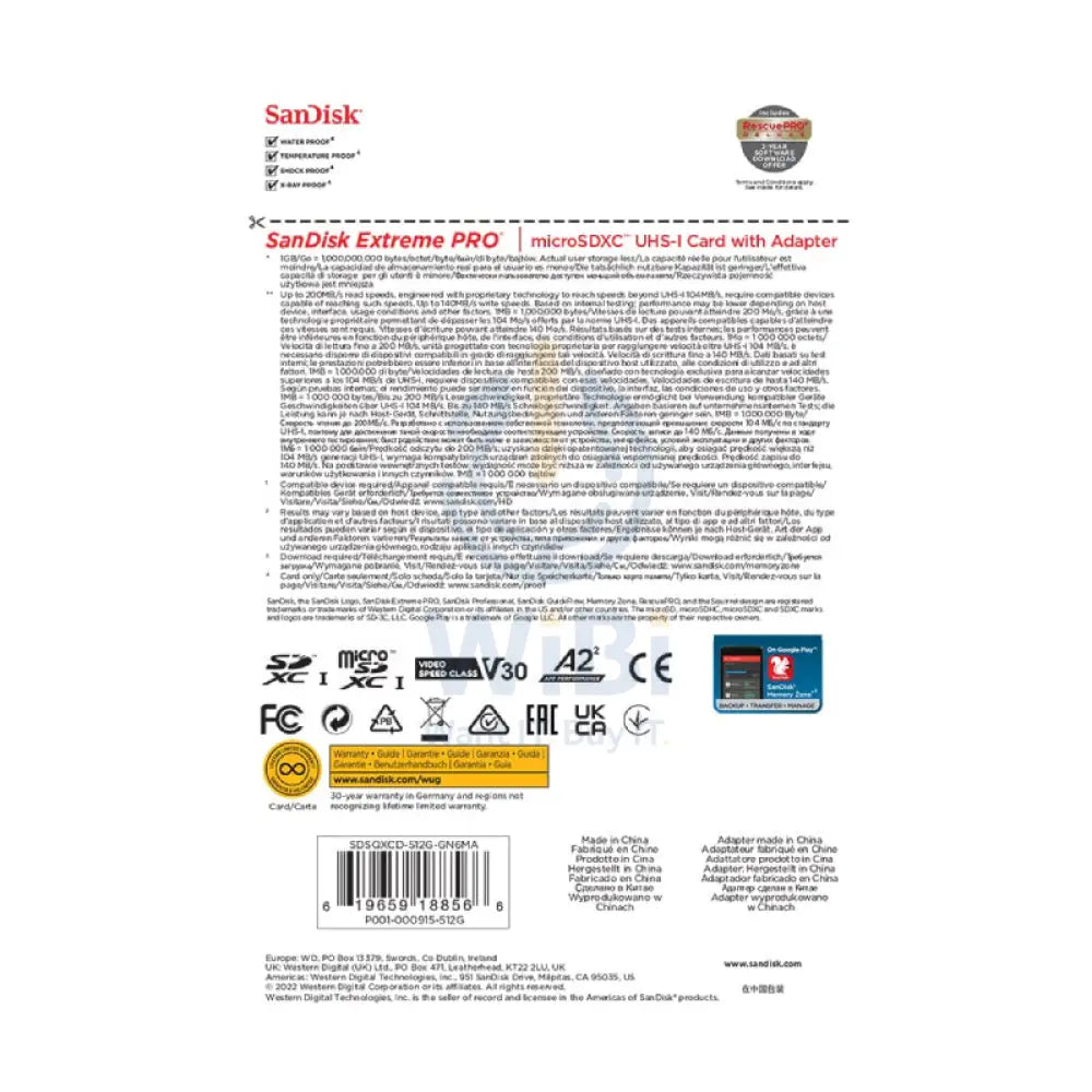 SanDisk Extreme PRO microSDXC UHS-I CARD with Adapter - 512GB / Up to 200 MB/s Storage > Memory Cards