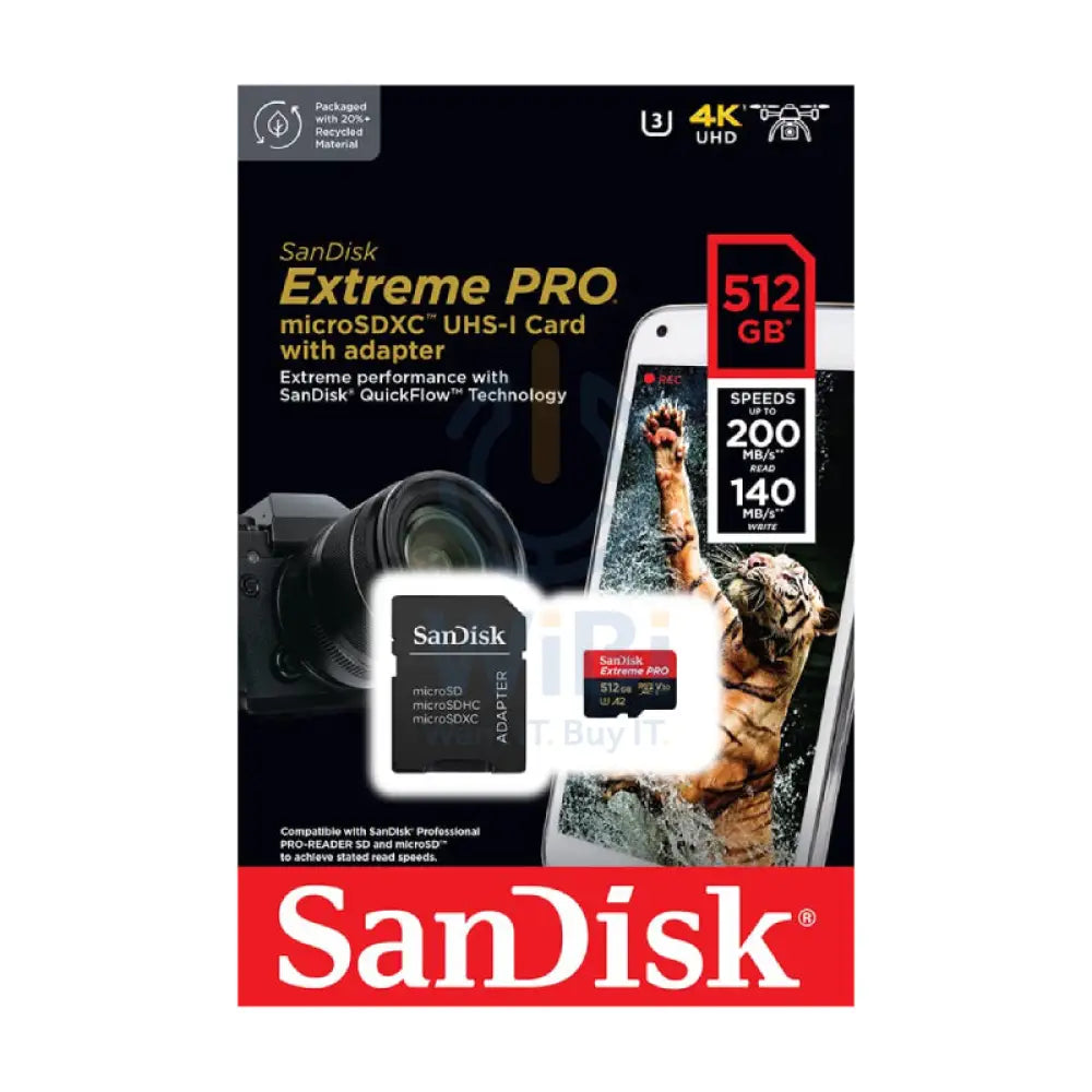 SanDisk Extreme PRO microSDXC UHS-I CARD with Adapter - 512GB / Up to 200 MB/s Storage > Memory Cards