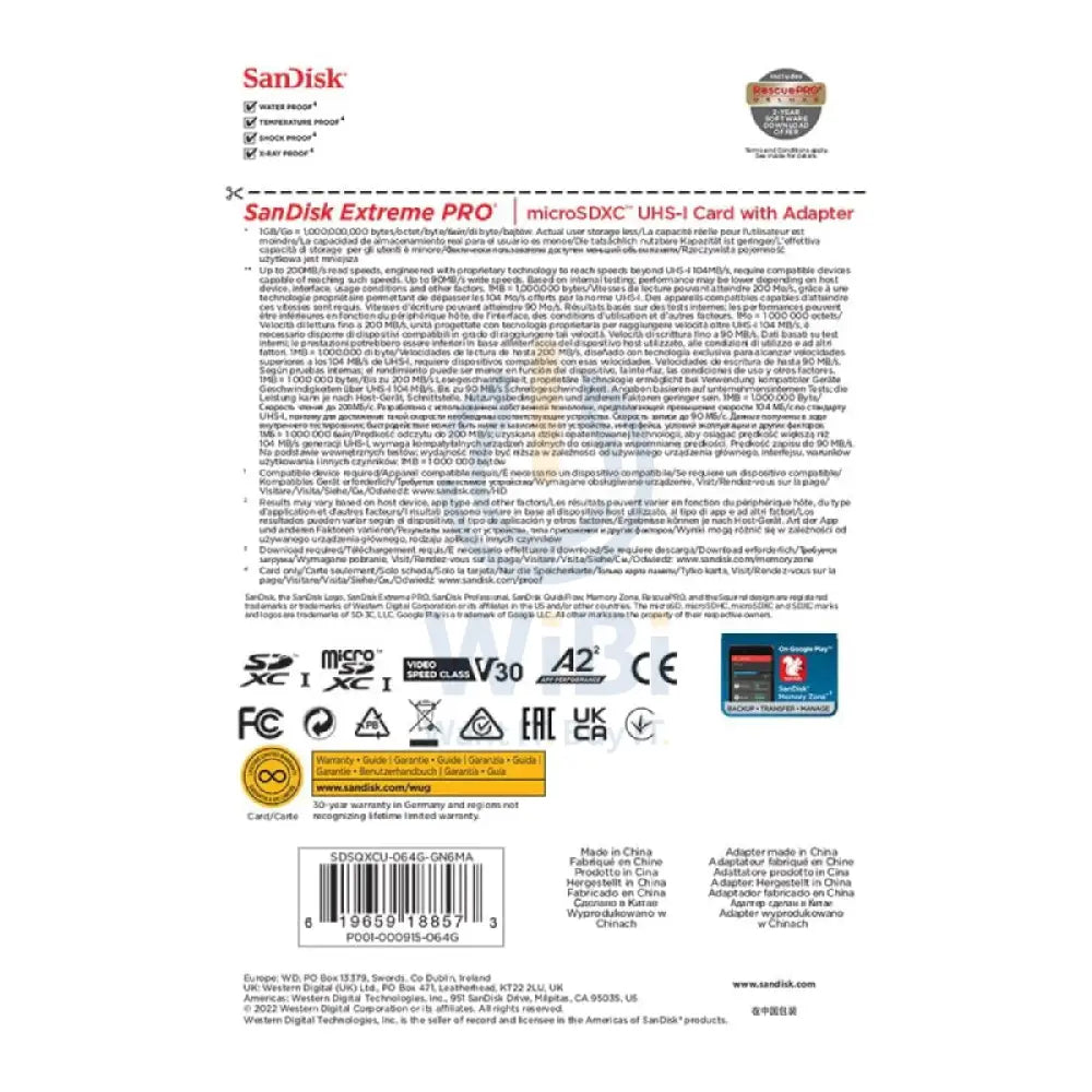 SanDisk Extreme برو microSDXC UHS-I بطاقة مع محول - 64 جيجابايت / فوق إلى 200 ميجابايت/ث تخزين بطاقات