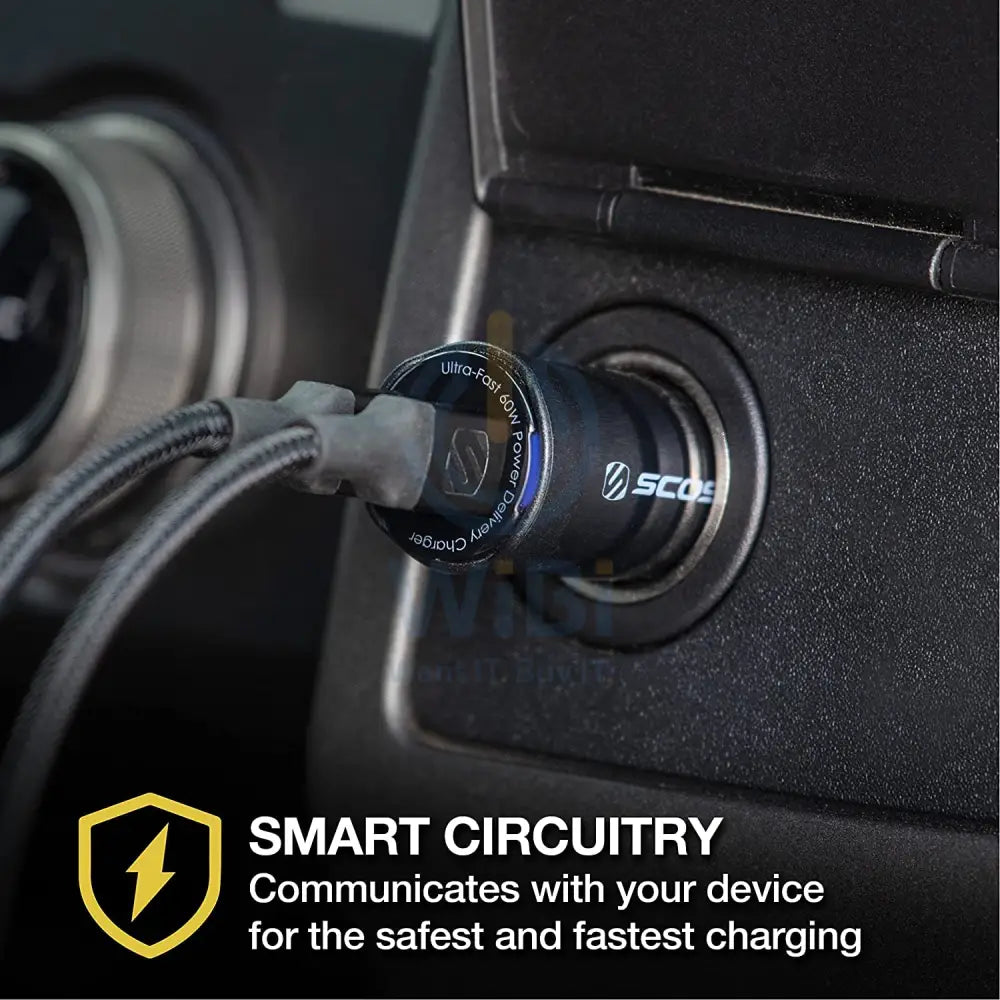 Scosche Powervolt Dual Fast Car Charger - 60W / USB-C / Black Accessories > Mobiles & Tablets > Mobiles > Car Chargers