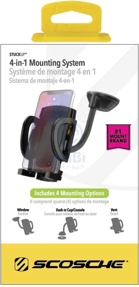 Scosche Stuckup Stuckup Window/Dashup + فتحة تهوية 4 في 1 مجموعة تركيب عالمية هاتف - أسود اكسسوارات > هواتف &