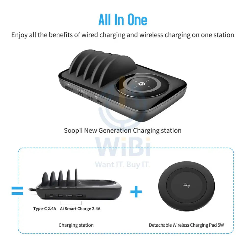 SOOPII WIV6 5 in 1 Wireless Charging Station - USB / Type-C / Black Accessories > Power Adapters