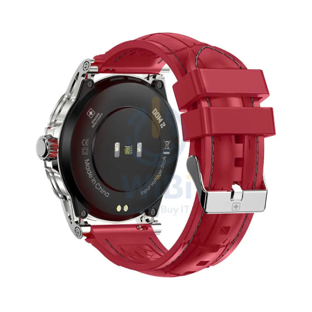 Swiss Military Dom 2 Silver Frame Red Silicon Strap - Smart Watch Smart Watches