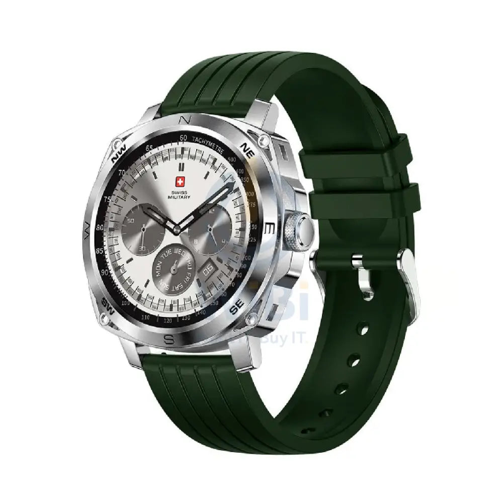 Swiss Military Dom 4 Silver Frame Green Silicon Strap - Smart Watch Smart Watches
