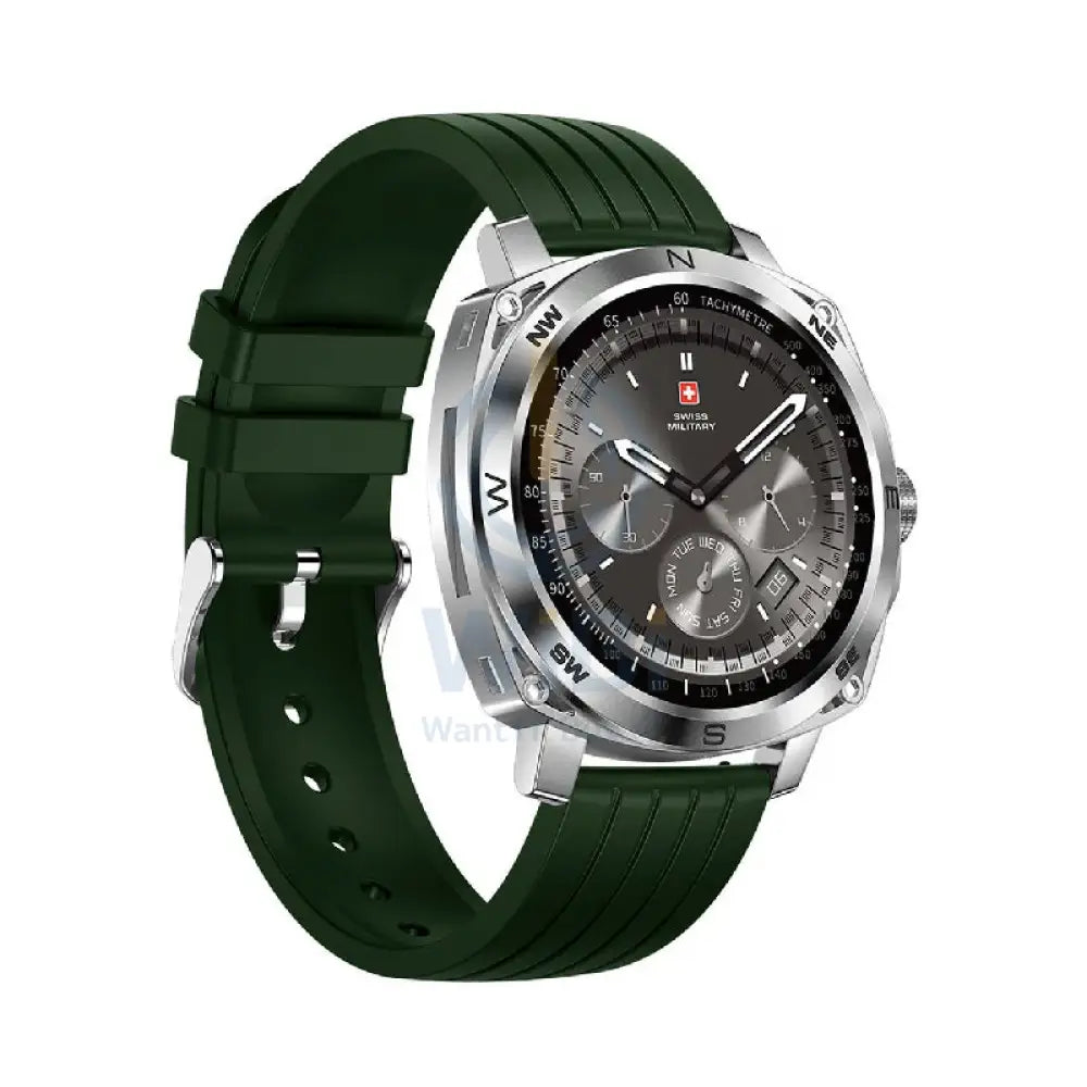 Swiss Military Dom 4 Silver Frame Green Silicon Strap - Smart Watch Smart Watches