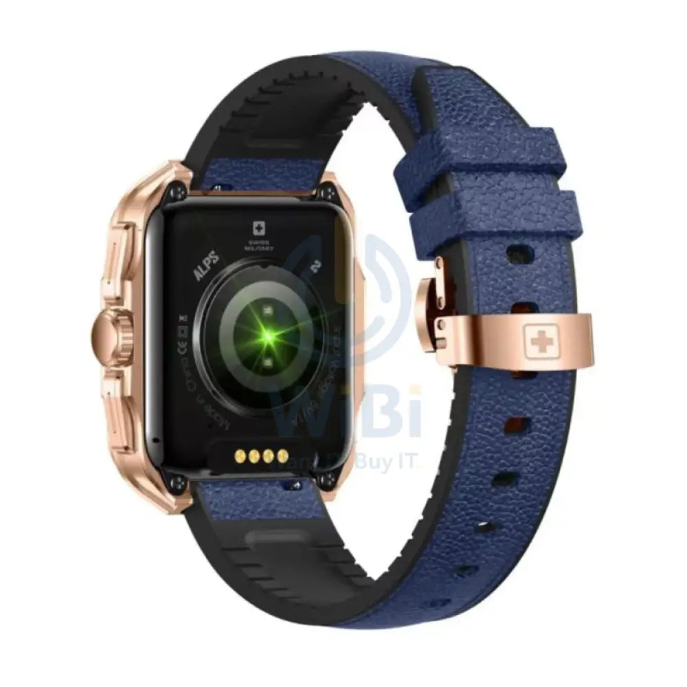 Swiss Military Smart Watch Rose Gold Frame Blue leather Strap Smart Watches