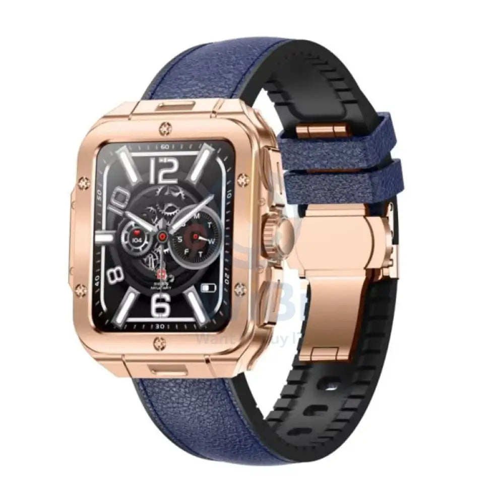Swiss Military Smart Watch Rose Gold Frame Blue leather Strap Smart Watches