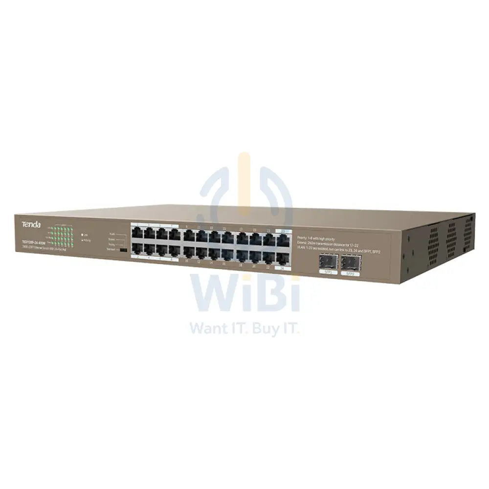 Tenda 24GE + 2SFP Ethernet Switch - 48Gbps / RJ45 / 24-Port PoE Switch Networking Products > Switches