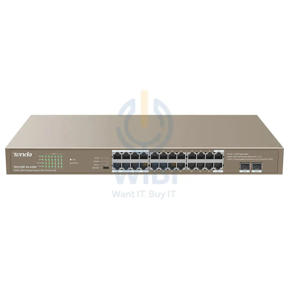 Tenda 24GE + 2SFP Ethernet Switch - 48Gbps / RJ45 / 24-Port PoE Switch Networking Products > Switches
