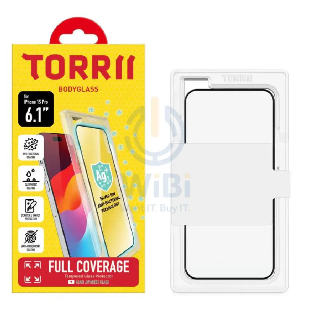 Torrii Anti-Bacterial Coating Bodyglass Screen Protector - Apple iPhone 15 Pro (6.1”) / Full Coverage Black Accessories