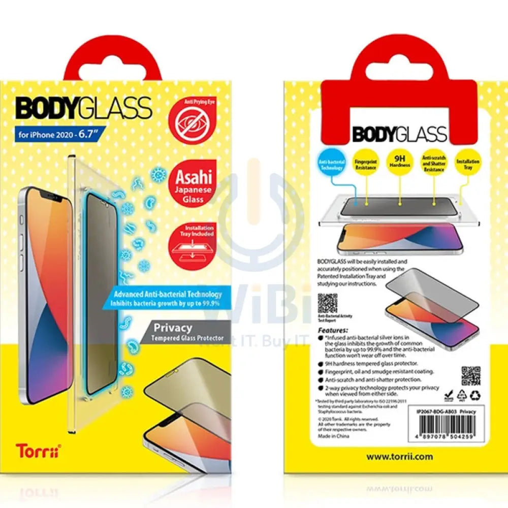 Torrii Bodyglass Anti-Bacterial Coating For Apple iPhone 12 Pro Max - Privacy Accessories > Mobiles & Tablets > Mobiles