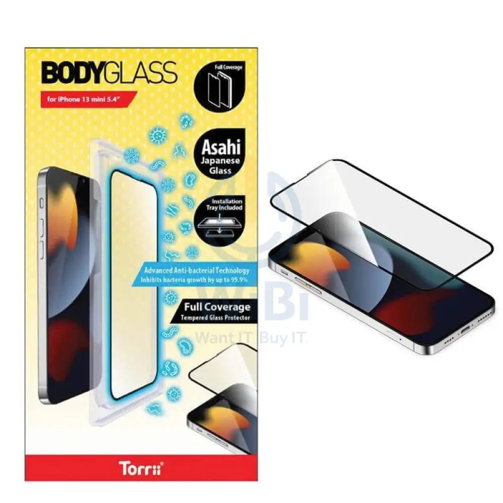 Torrii Bodyglass Full Coverage Curved Screen Protector - iPhone 13 Mini / Anti-bacterial Coating / Black
