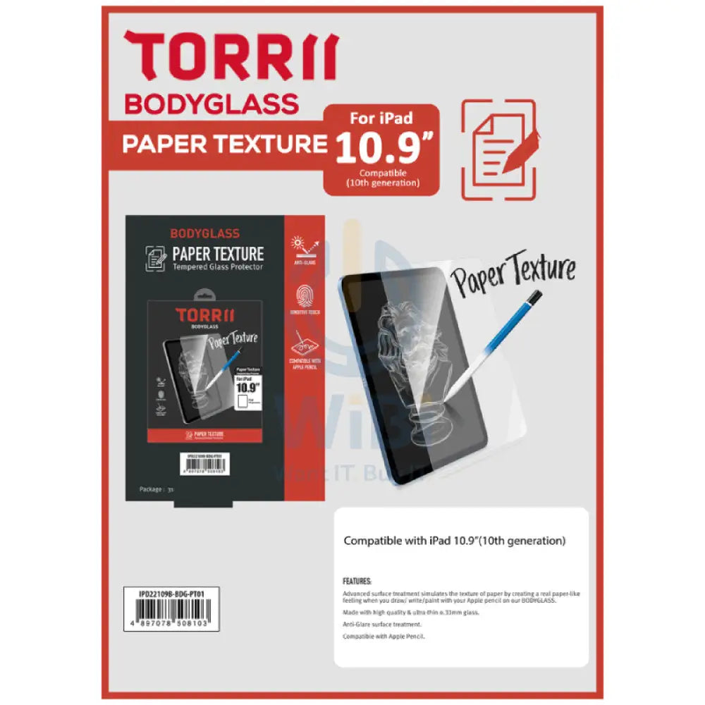Torrii Bodyglass Paper Texture Glass Screen Protector For iPad 11 (A16) & iPad 10.9 (10Th Gen) - Clear Accessories >