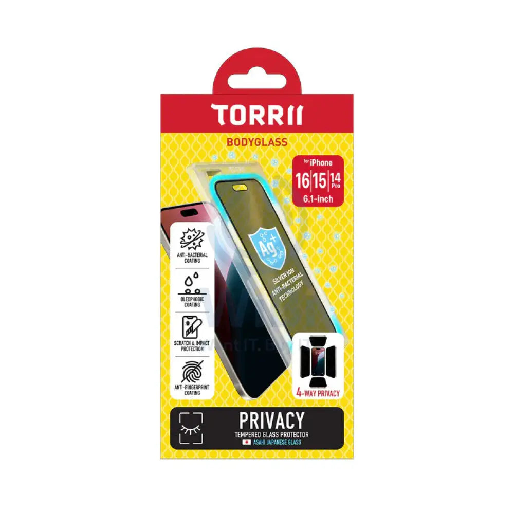 توريه بودي جلاس صلب جلاس حاميزجاج شاشة زجاج - ابل ايفون 16 (6.1 بوصة) / 15 / 14 / 14 برو / 4 اتجاهات الخصوصية اكسسوارات >