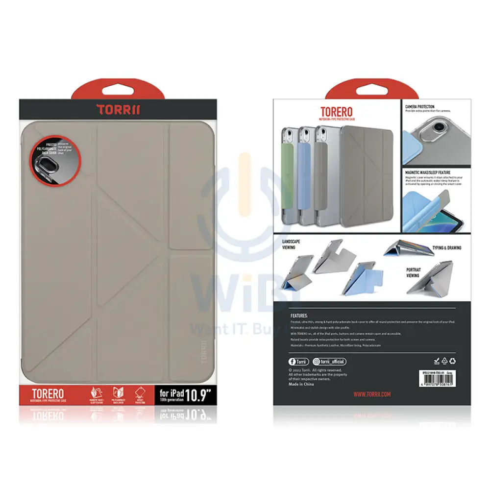 Torrii Torero Notebook Type Case For iPad 10.9 (10th Gen. 2022) - Gray Accessories > Mobiles & Tablets