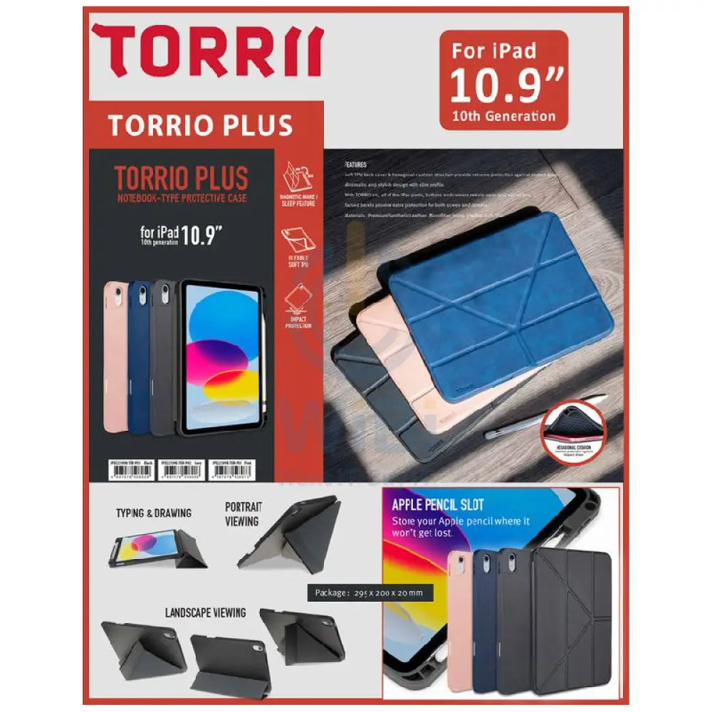 Torrii Torrio Plus Wallet Case For iPad 11 (A16) & iPad 10.9 (10th Gen) - Black Accessories > Mobiles & Tablets >