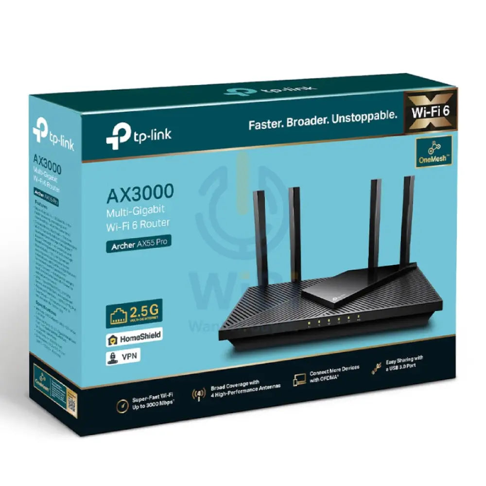 TP-Link (Archer AX55 Pro) AX3000 Dual Band Multi-Gigabit Wi-Fi 6 Router - 2.5 GHz(574 Mbps) / USB 3.0 / Gigabit WAN