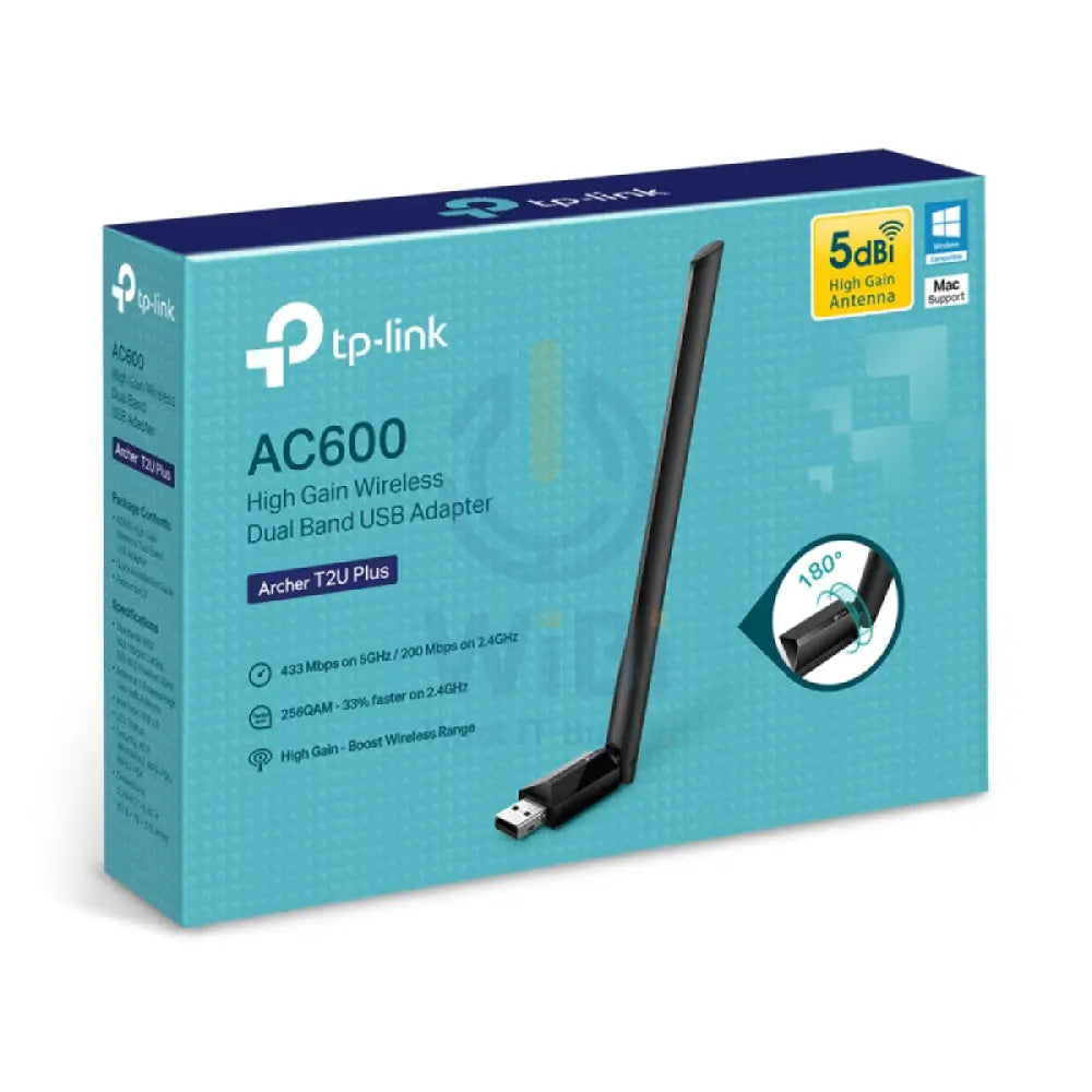 TP-Link (Archer T2U Plus) AC600 High Gain Wireless Dual Band USB Adapter - 5GHz(433 Mbps) / USB Networking Products >
