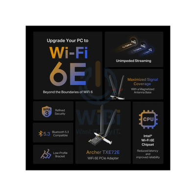 TP-Link AXE5400 Wi-Fi 6E Bluetooth 5.2 PCIe Adapter - 574 Mbps Networking Products > Network Card
