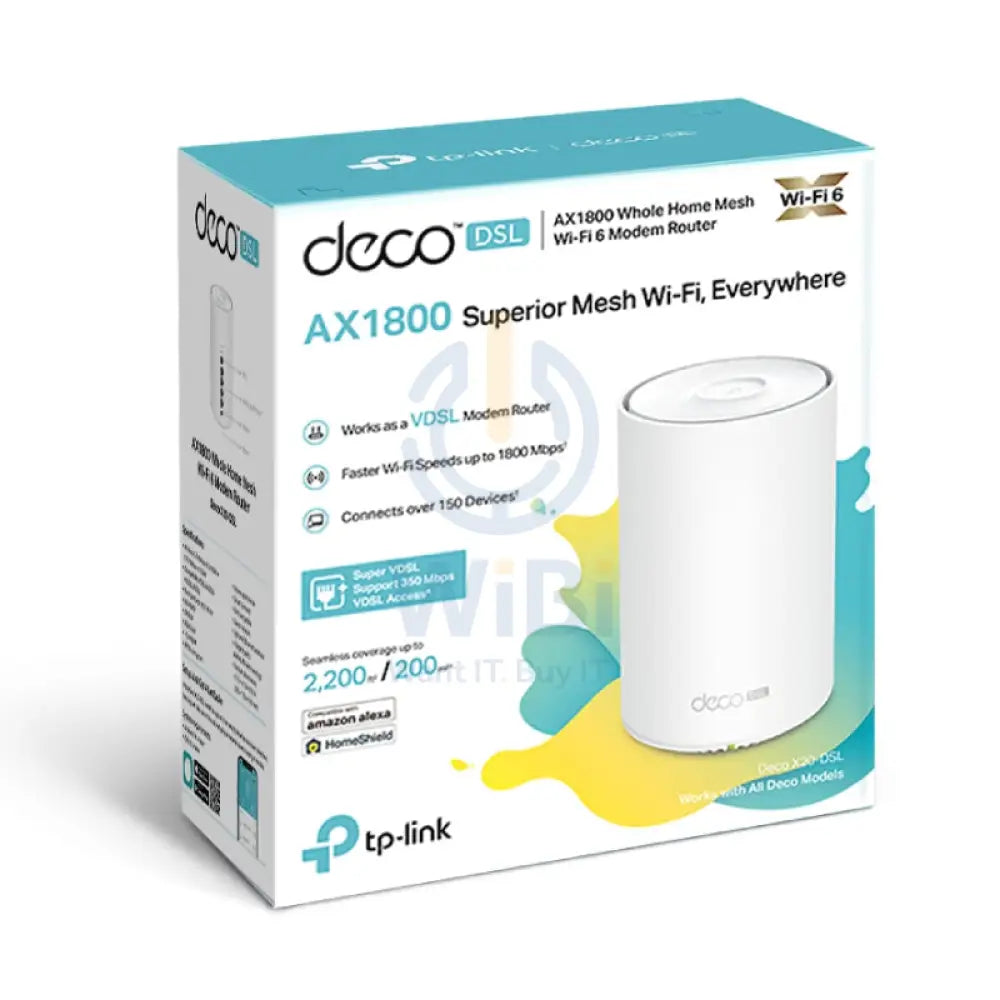 تي بي لينك (ديكو X20-DSL) AX1800 VDSL كامل هوم شبكة واي فاي 6 بوابة منتجات واي فاي 6 - 5 جيجا هرتز (1201 ميغابت في الثانية) / جيجابت شبكةشبكة محلية