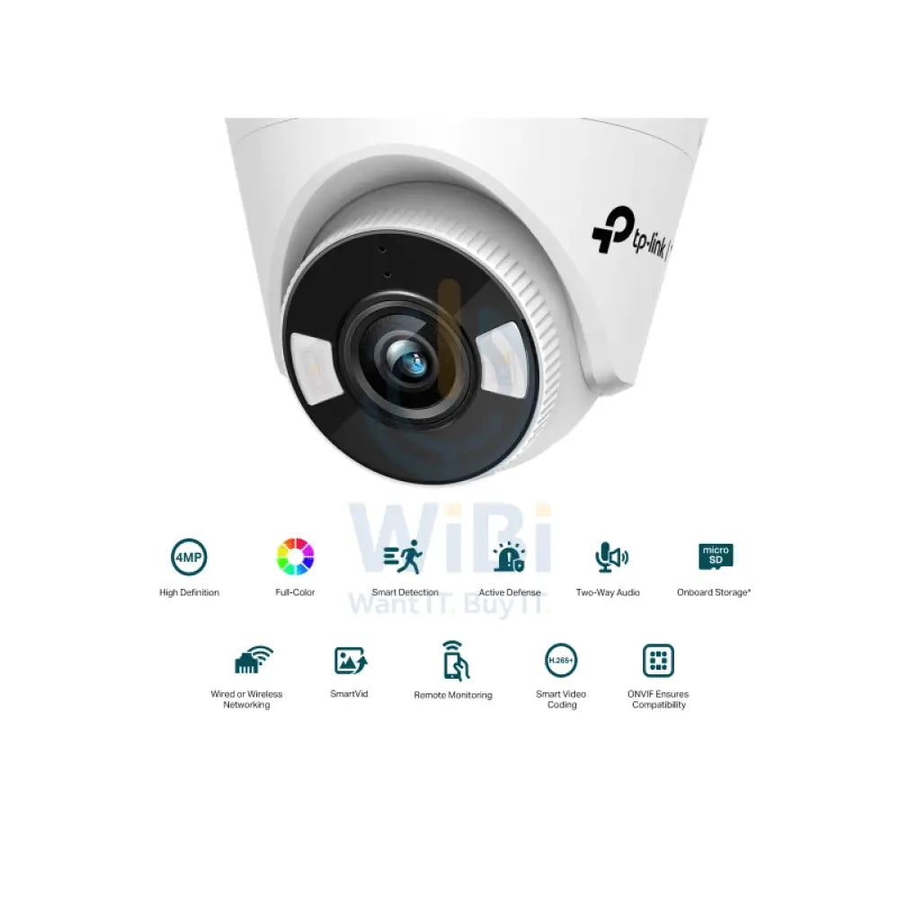 TP-Link VIGI 4MP Full-Color Turret Network Camera - RJ45 / White Cameras > Security Cameras