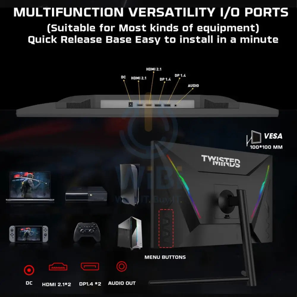 Twisted Minds Gaming Monitor - 27’’ QHD / IPS / 165Hz / 0.5MS / HDMI 2.1 / HDR400 RGB / Black - Monitor Monitors &