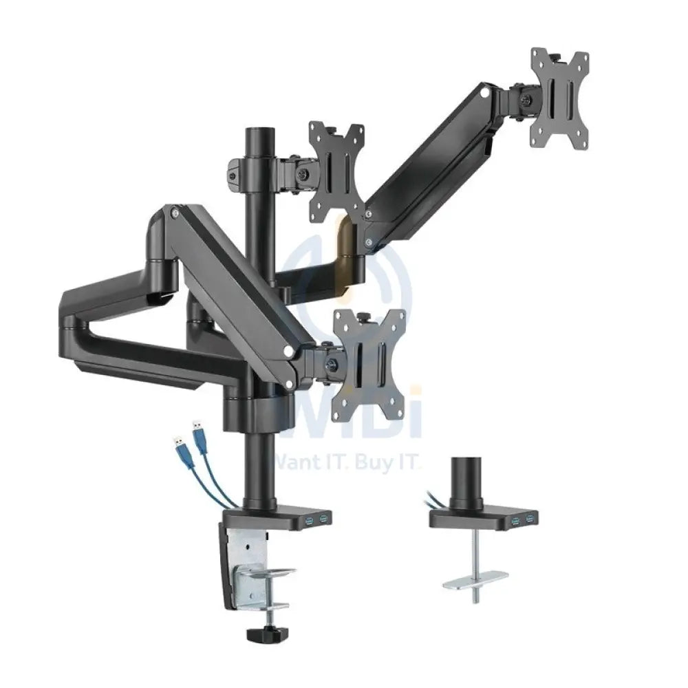 Twisted Minds Premium Triple Monitor Arm Stand And Mount For Gaming And Office Use 17’’- 27’’ Up To 7 KG With USB Ports