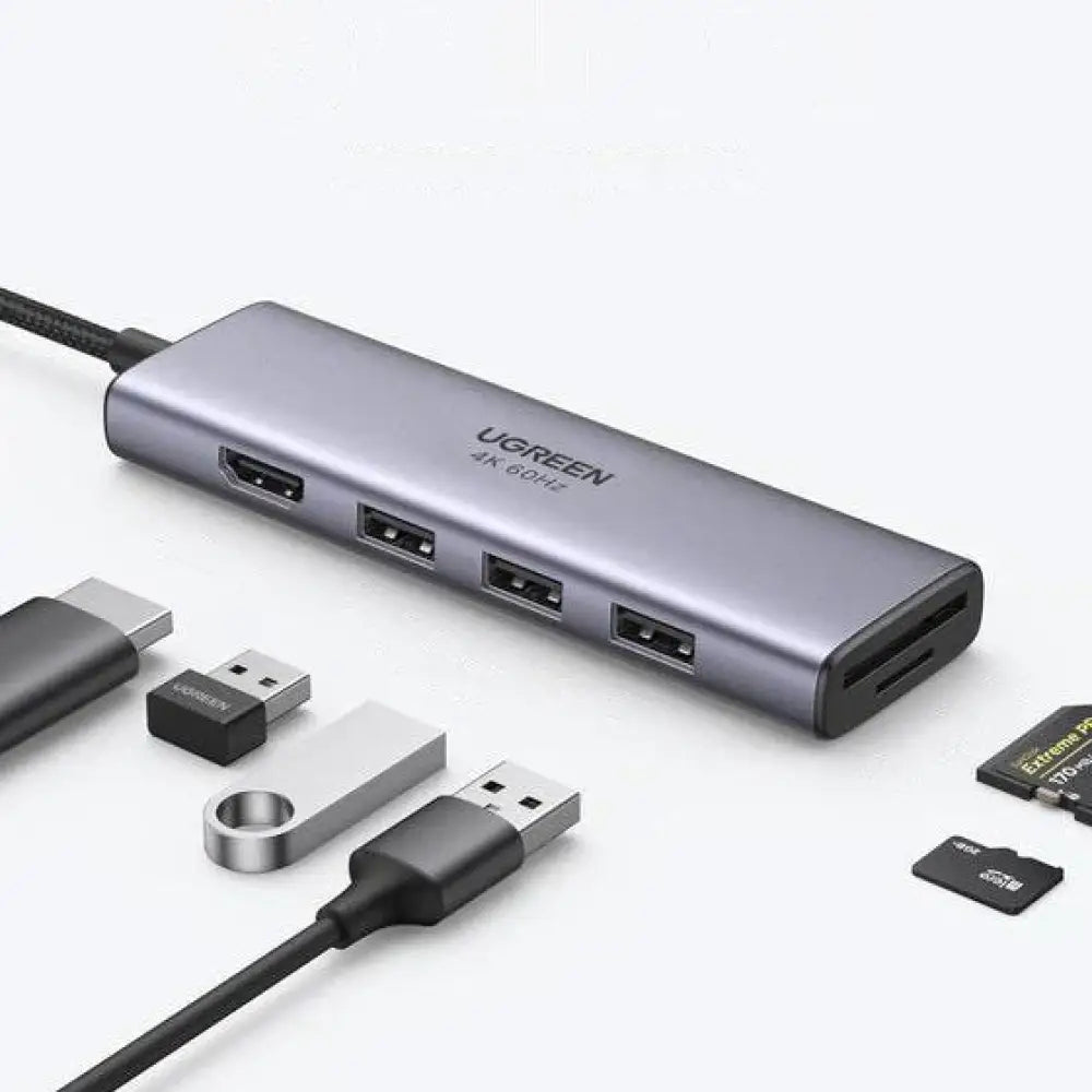 UGreen 6 in 1 Multifunctional USB HUB Type C - 3x USB 3.2 Gen 1 / HDMI 4K 60Hz / SD and TF card Reader Gray (60383
